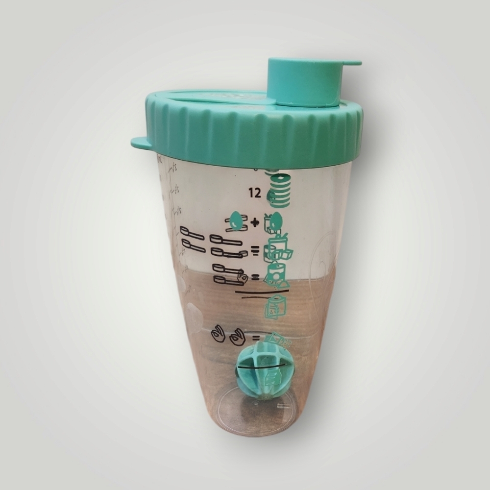 Teal Pampered Chef 3 Cup Pancake Shaker 1769 Measure Shake Pour Blend Mix Bottle